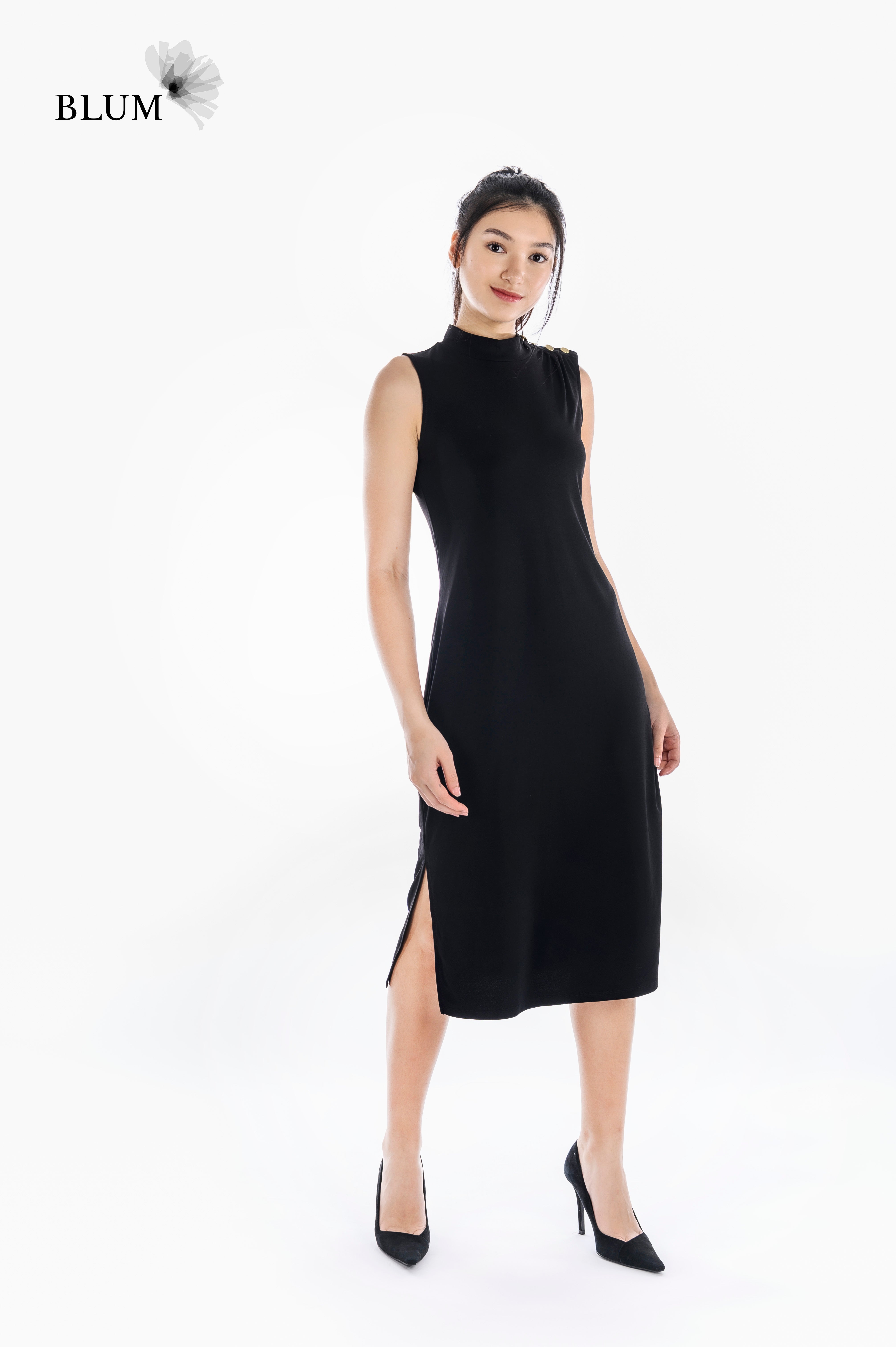 HUELA Sleeveless Slim Fit Black Dress