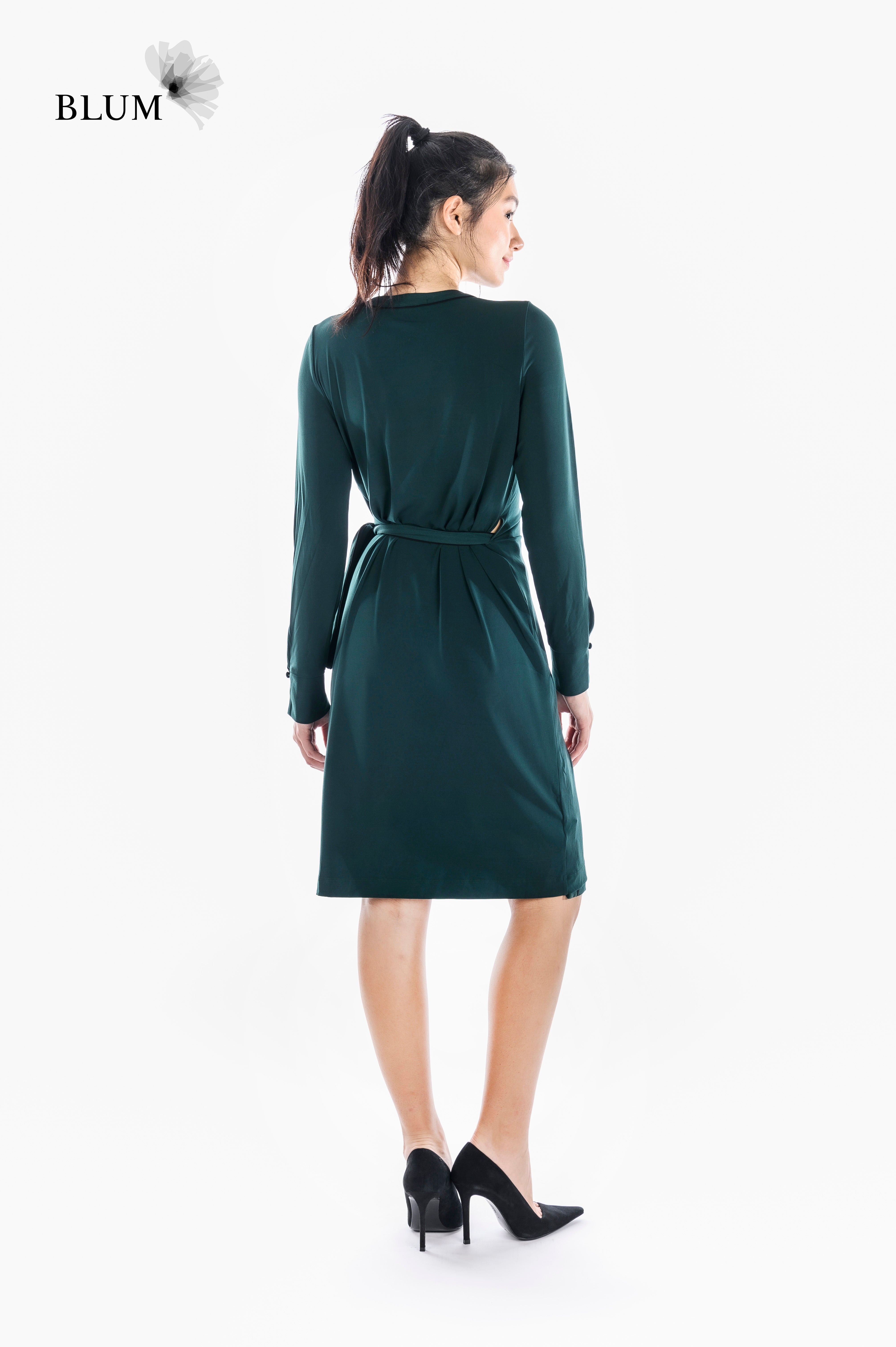 ALONDRA V-Neck Dress with Tie Belt