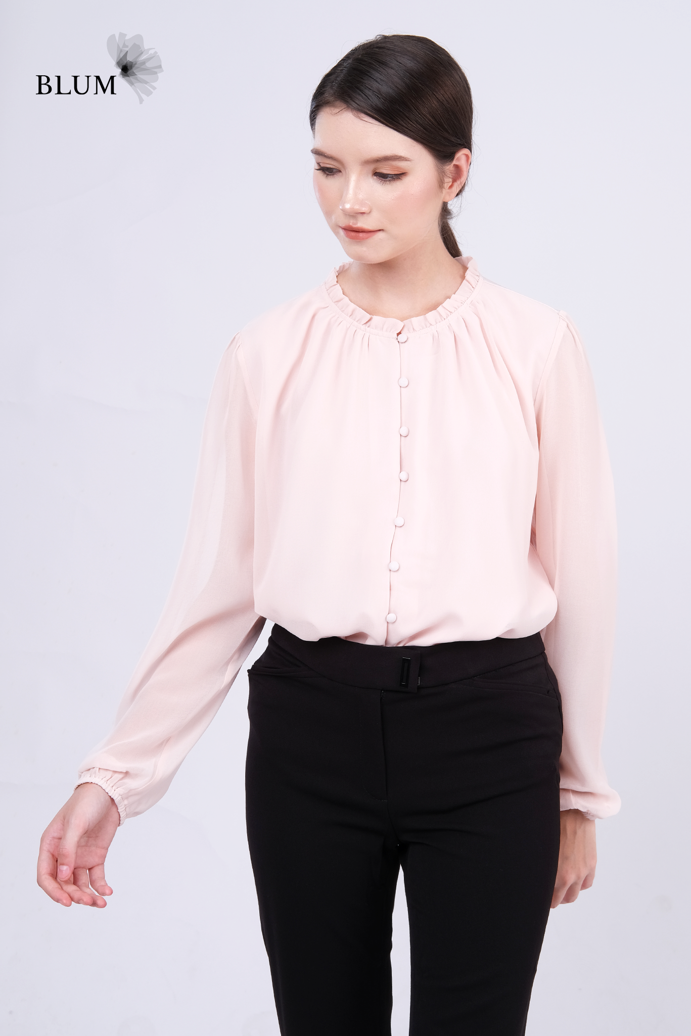 KAIA Bishop Sleeve Button Up Blouse