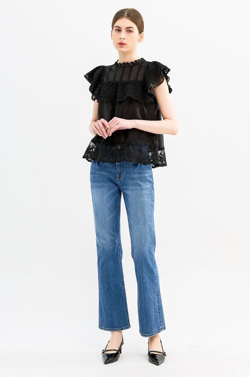 [Pre Order] Lace Ruffle High Neck Blouse