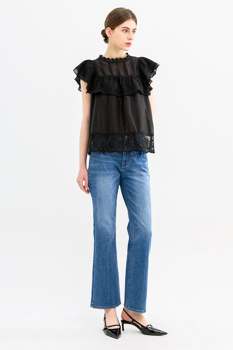 [Pre Order] Lace Ruffle High Neck Blouse