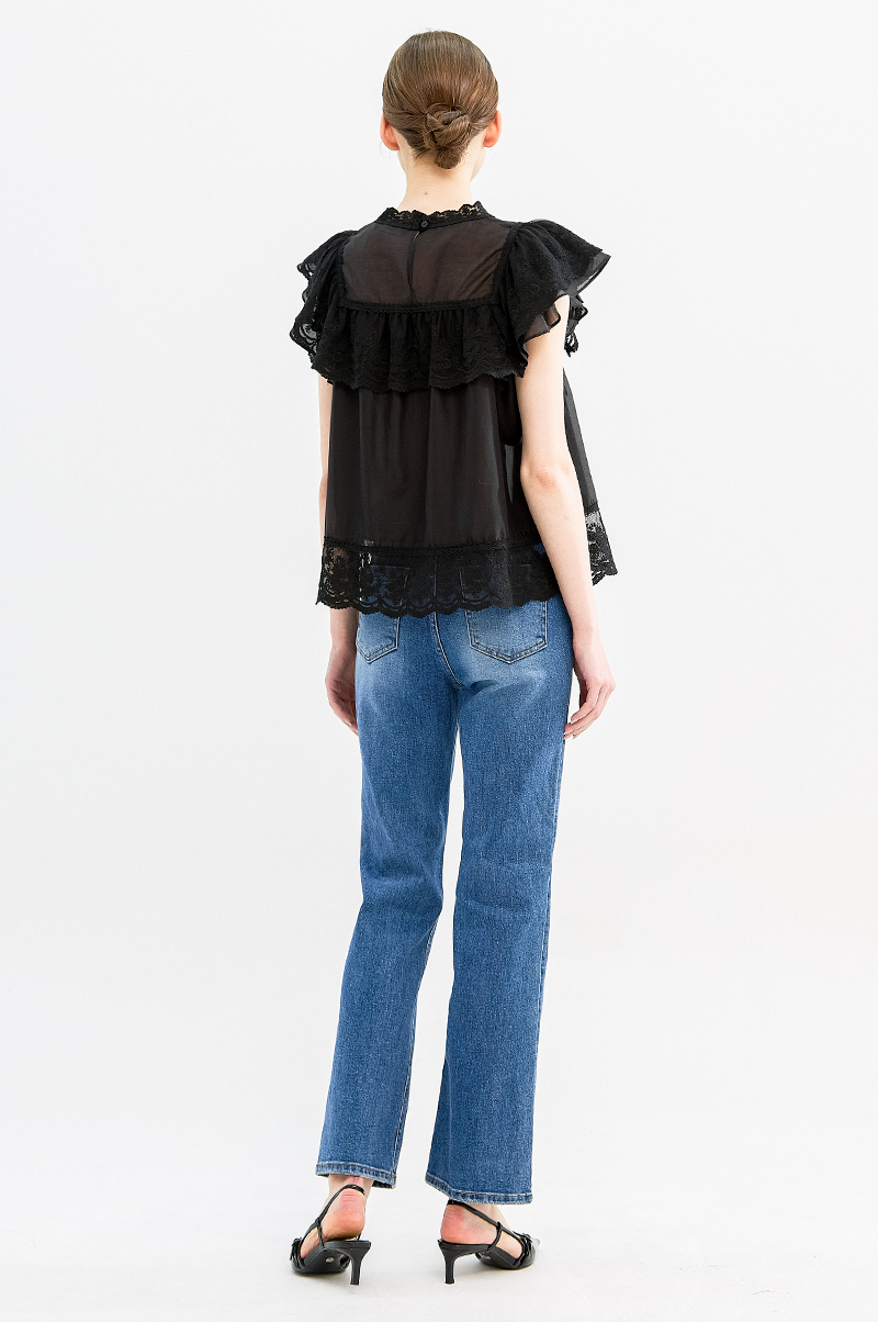 [Pre Order] Lace Ruffle High Neck Blouse