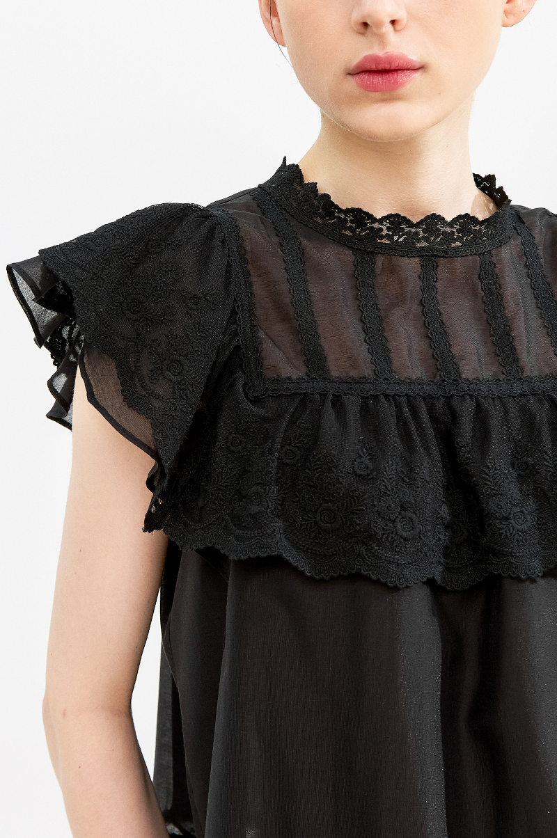 [Pre Order] Lace Ruffle High Neck Blouse