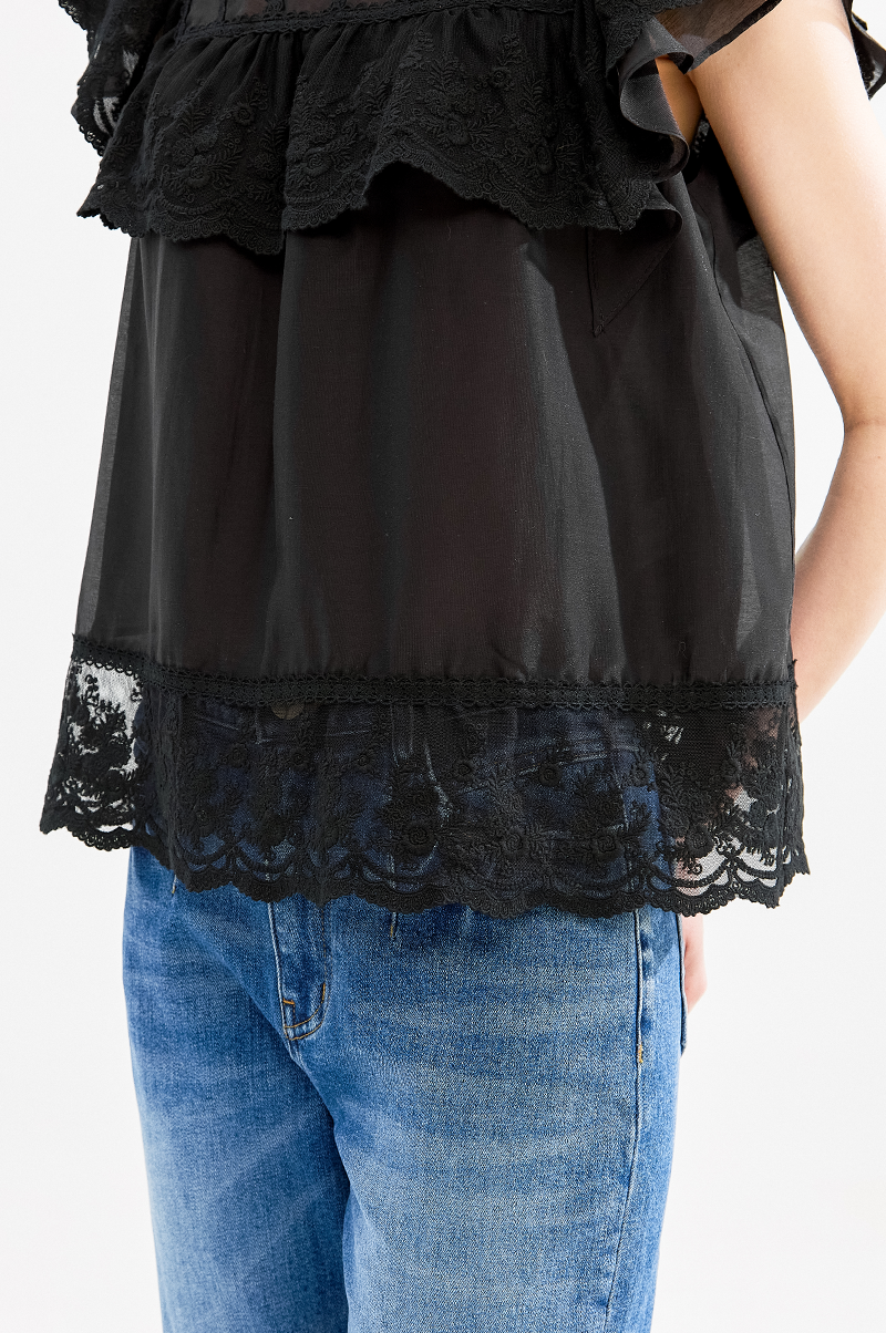 [Pre Order] Lace Ruffle High Neck Blouse