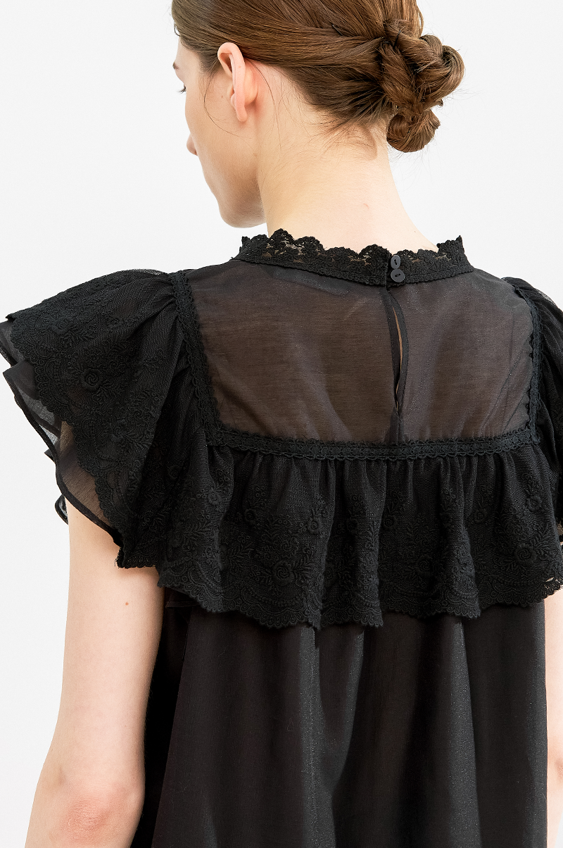 [Pre Order] Lace Ruffle High Neck Blouse