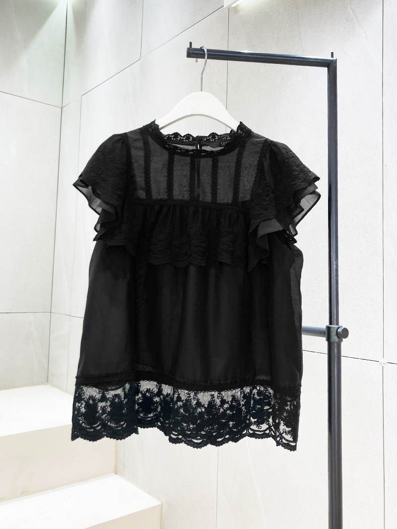 [Pre Order] Lace Ruffle High Neck Blouse