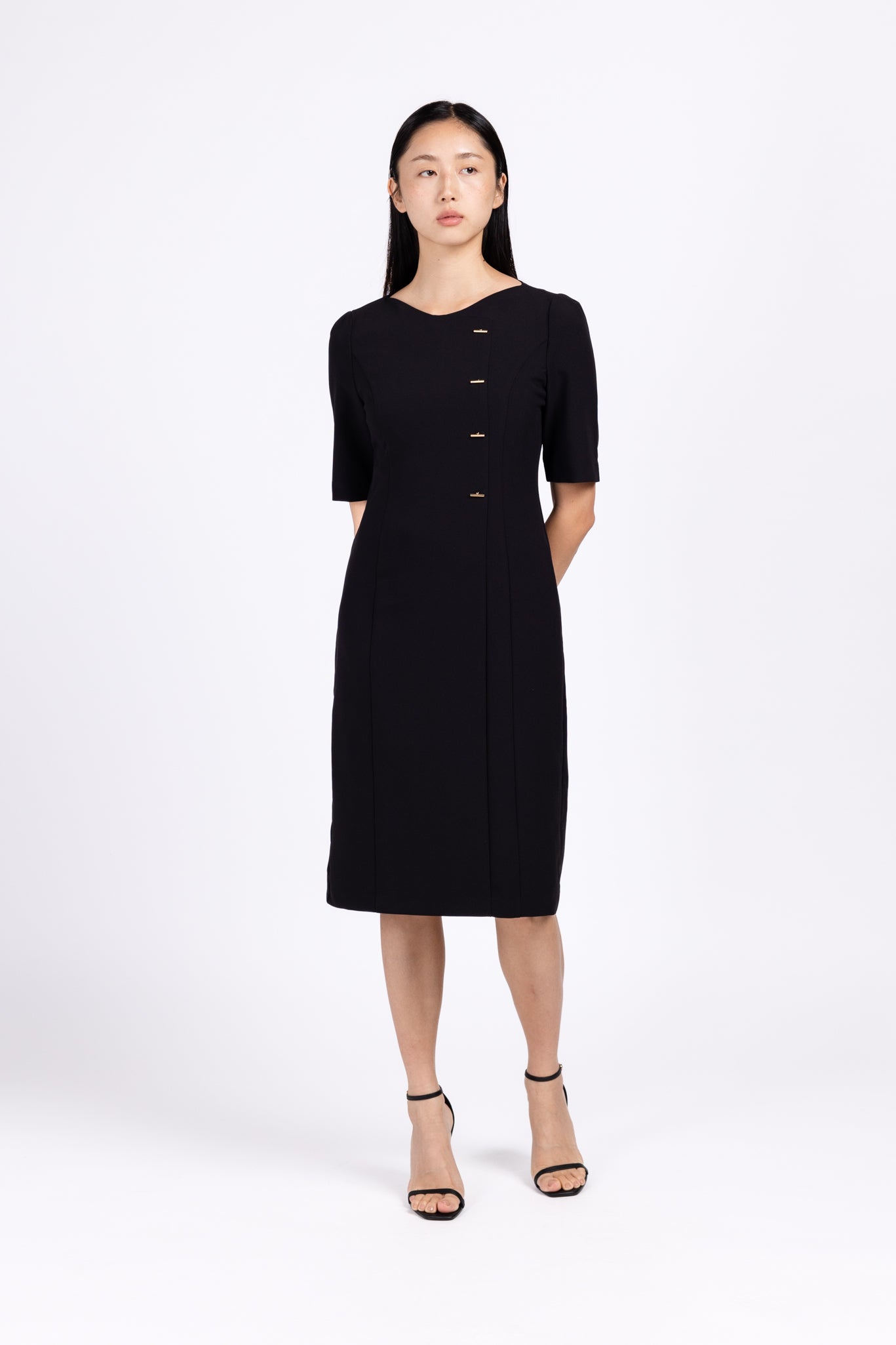 CAMILIA Side Buttons Fitted Midi Dress